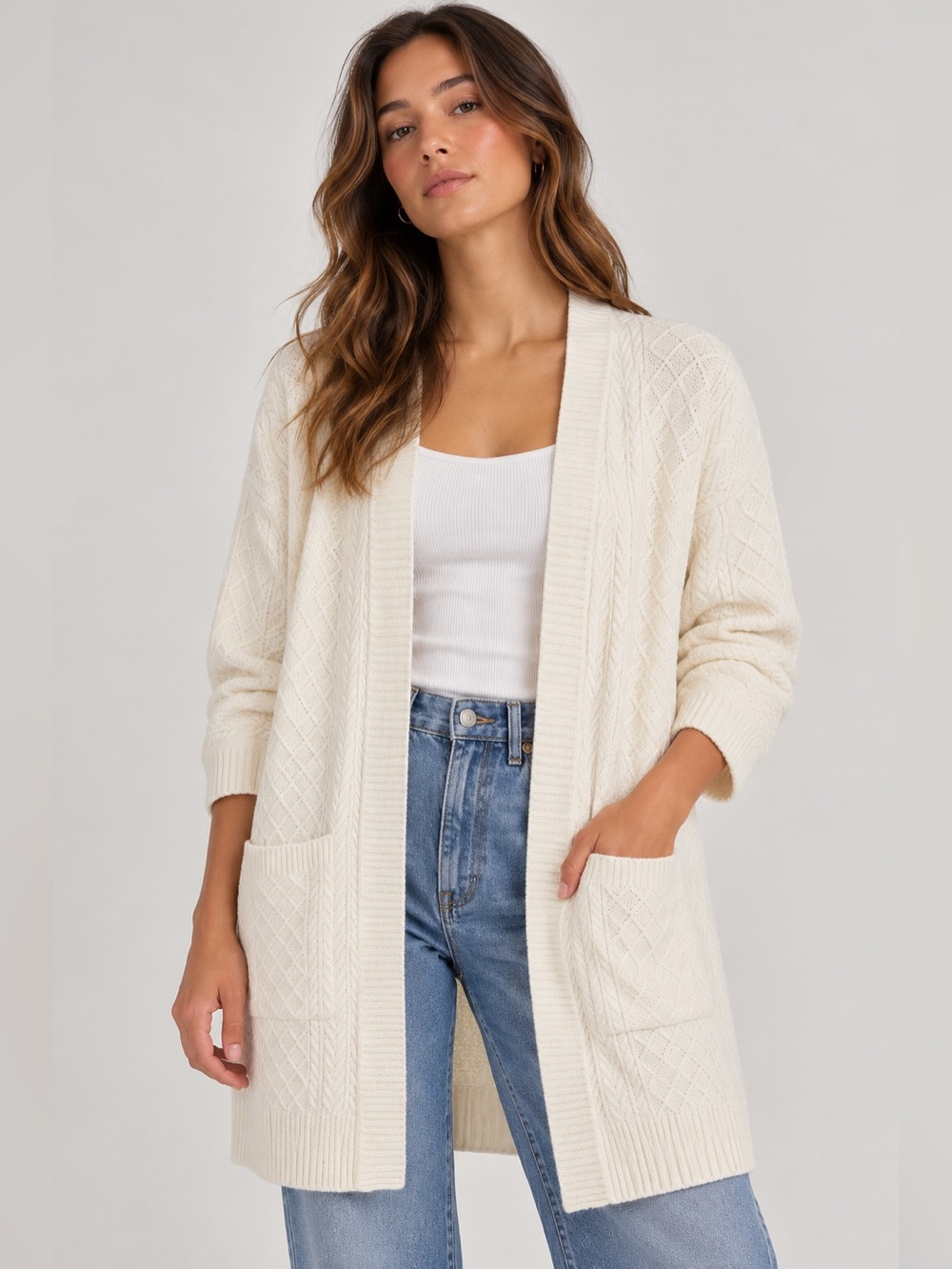 J. Crew Open Front Long Sweater Size XS/S Merino Wool Blend Ivory Colored